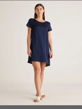 Quince Black Washable Silk Tee  Dress